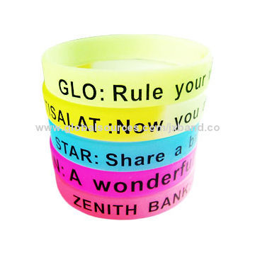 Silicone Wristbands, Glow in Dark, Available in Any Pantone PMS Colors