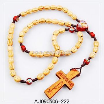 wooden beads rosary necklace