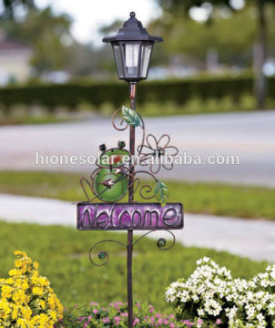 Frog Solar Lantern Welcome Stakes Lamp Post Garden Yard Lawn outdoor Decor