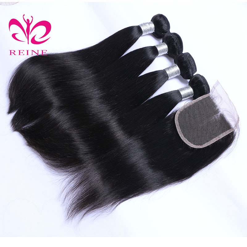 REINE HAIR Wholesale unprocessed raw hair bundles virgin brazilian Silky straight hair with closure