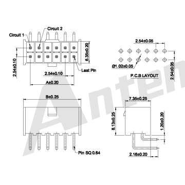 2.54mm Pitch Dual Row 90 ° Wafer AW2549RI-2xnp