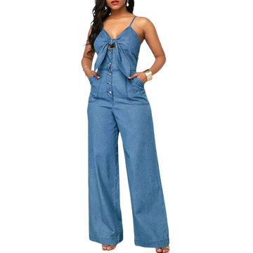 Vintage Autumn Wide Leg Denim Jumpsuits for Women: Stylish Suspender Denim Jumpsuit Collection