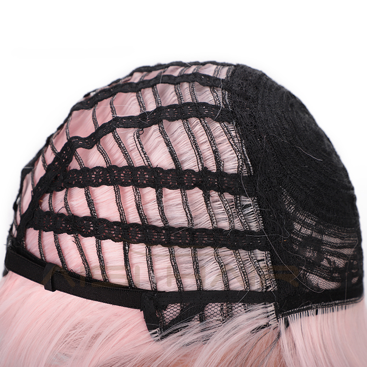 Aisi Hair High Temperature Fiber Straight Short Bob Wigs Ombre Pink Short Bob Wigs with Neat Bangs Cosplay Short Bob Wigs