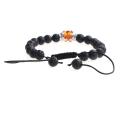 Manik-manik Batu Lava Amber Crown Charm Woven Bracelet