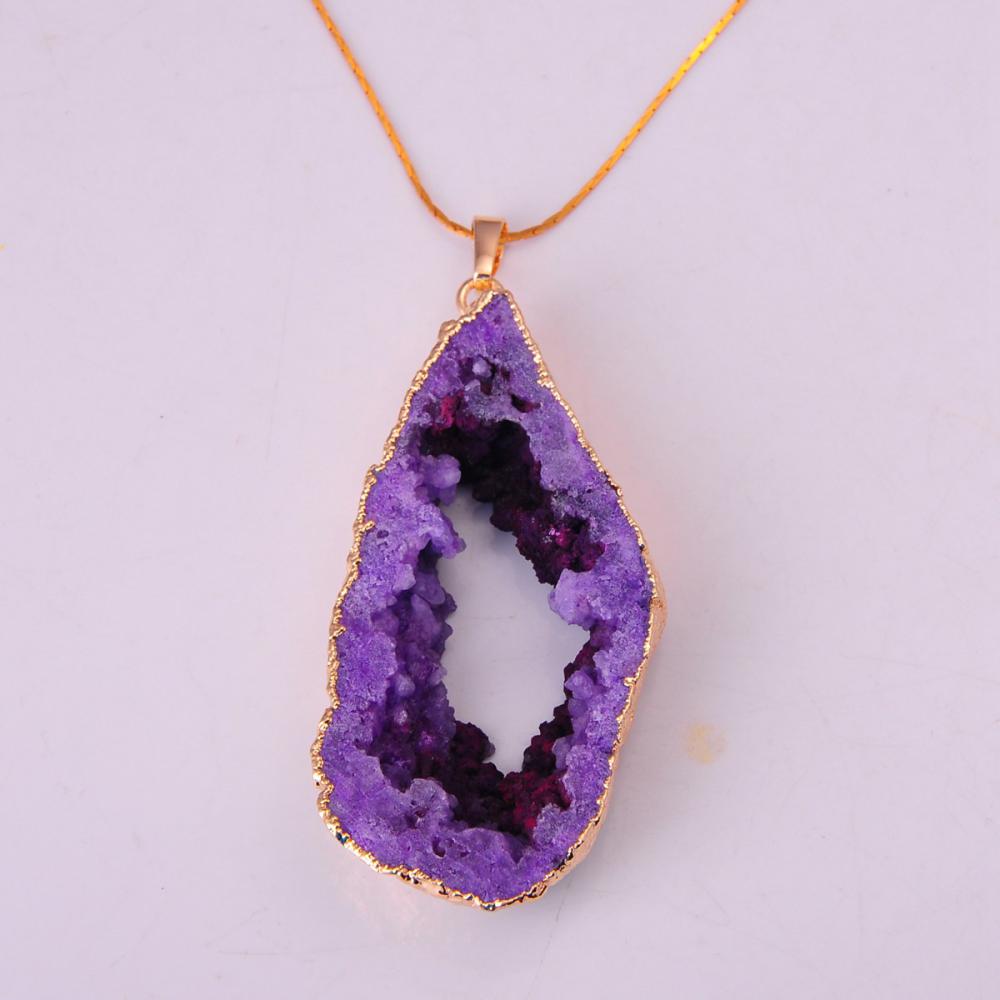 18K Golor Gemstone Crystal Druzy colgante collar