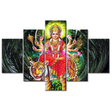 5 Panel Canvas Poster Print: Lord Vishnu and Lord Krishna Paintings - Hindu God Art