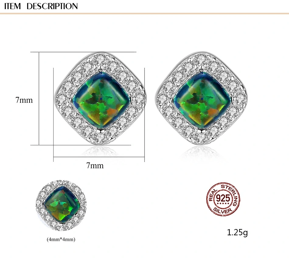 S925 Silver European Style CZ Opal Stud Earrings