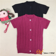 Girl Short Sleeves Cable Cardigan Sweater