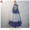 Latest Bule Check Embroidered Party Dress For Girls