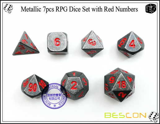 Juego de dados metálico de 7pcs RPG con Red Numbers-3 Metallic 7pcs RPG Dice Set with Red Numbers-3