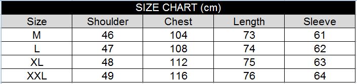 Men's 90% Wool 10% Cashmere Coat size chart