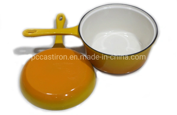 16cm Enamel Non Stick Double Use Cast Iron Saucepan BSCI LFGB FDA Approved, with Handle