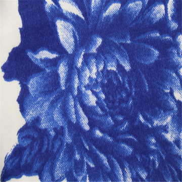 Blue Flower With Cotton Elastic Satin Fabric