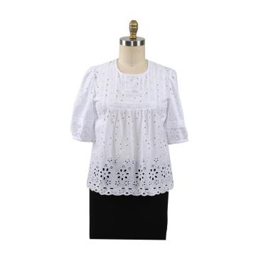 Summer Cotton Ebroidery Blouses Tops
