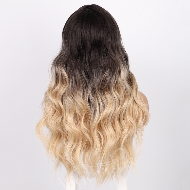 U Part Lace Front Long Wavy Highlight Ombre Blonde Premium Curly Heat Resistant High Quality Wholesale Synthetic Wig Women Use