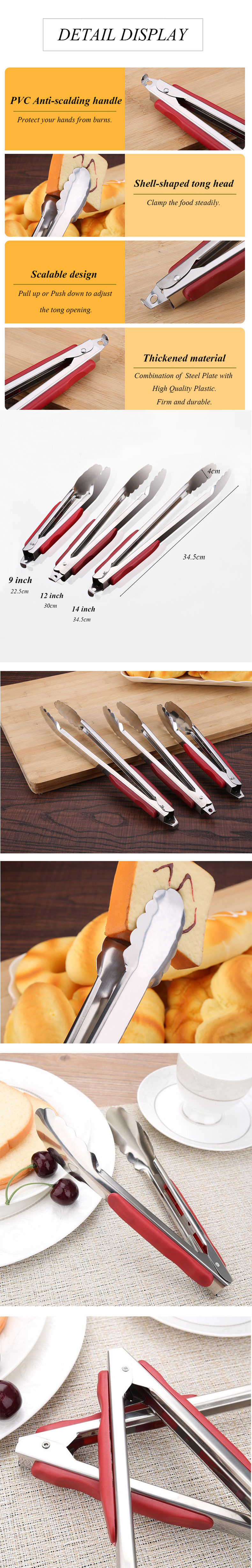 Multi-function Buffet serving utensils Salad BBQ Pasta Stainless Steel Food Clamp Serving Tongs