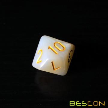 Bescon Polyhedral 10 Sides Dice with Number 1-10, Marble White 10 Sided Dice, 10 Sides Cube 1-10 Pearl White