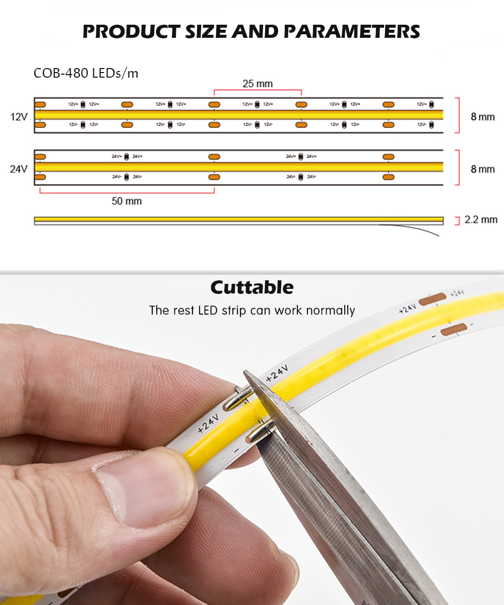 Kilang COB COB Flex LED Strip fleksibel kalis air fleksibel 384 LED/M FPC COB LED jalur lampu