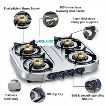 현대적인 부드러운 외관의 4 버너 가스 스토브