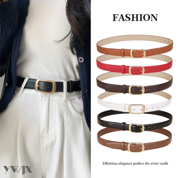 Minimalist Women's Belt with Decorative Metal Buckle