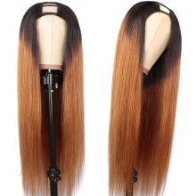 u part straight human hair wig color 30 auburn brown, dark brown 30# u part wig