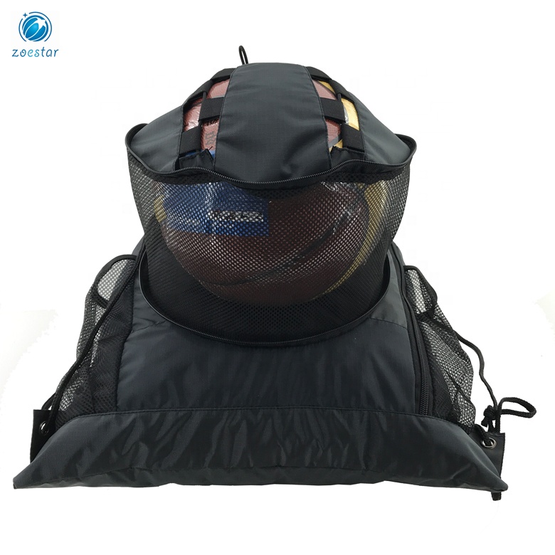 Nylon Ripstop Drawstring Backpack Bag with Ball Holder & Shoe Compartment for Football Baseball Basketball