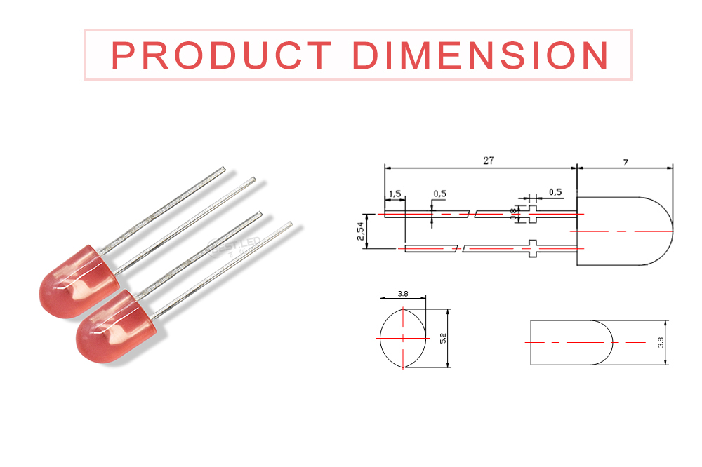 Size of 546FRD62D2L08 Red LED Oval LED without stopper