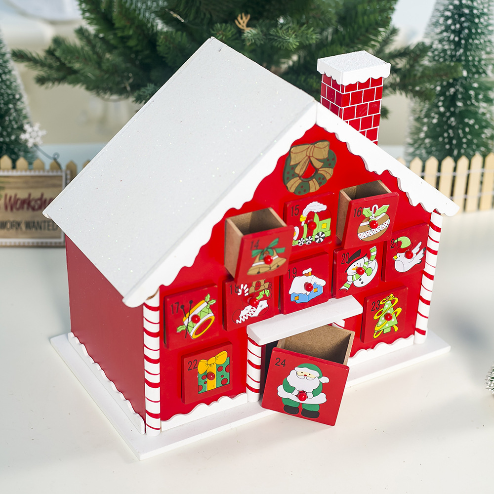 Popular Christmas decoration painted snow roof hut Countdown Calendar storage box for Christmas gifts