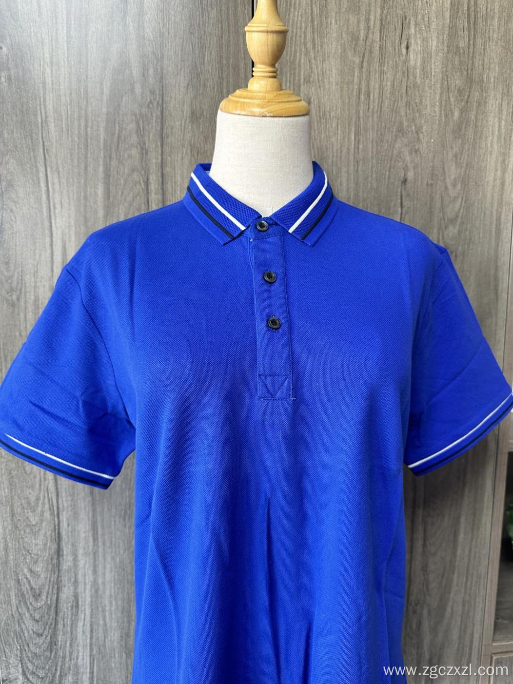 Blue cotton short-sleeve POLO shirt