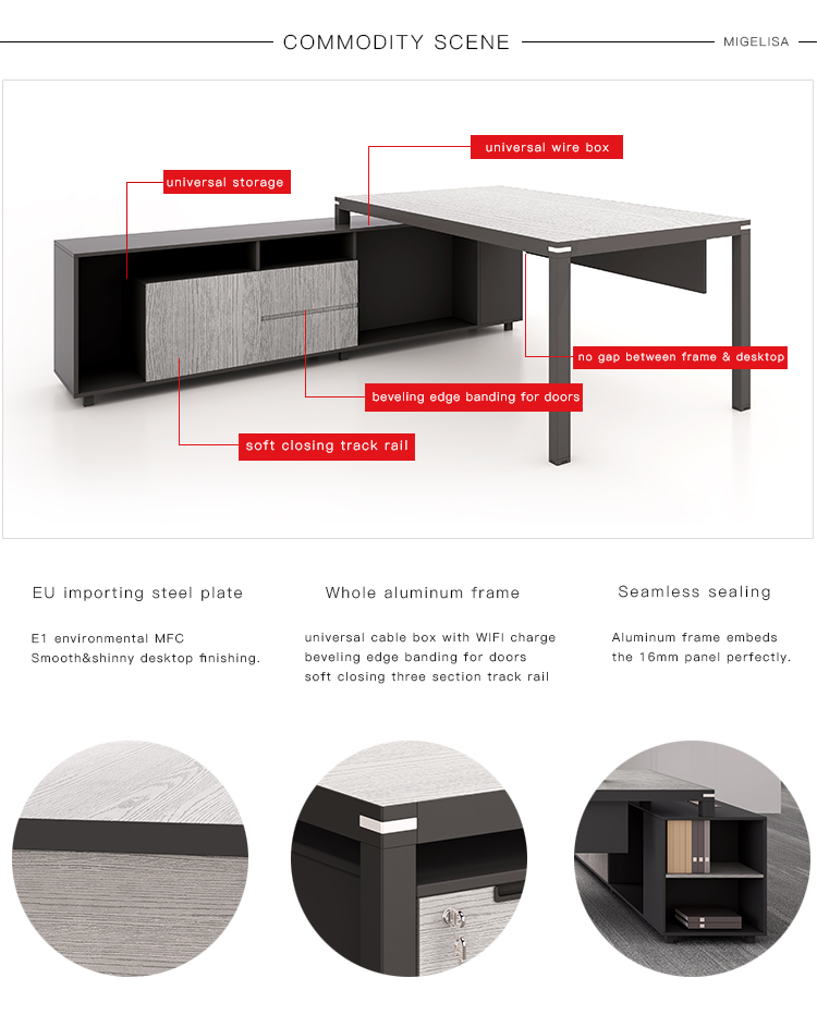 Steel Office Furniture executive with right return - walnut office supplies for desk