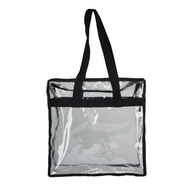 12 X 12 Stadium Security Approved Large Black Plastic All Clear Vinyl PVC Tote Bag with Long Shoulder Strap