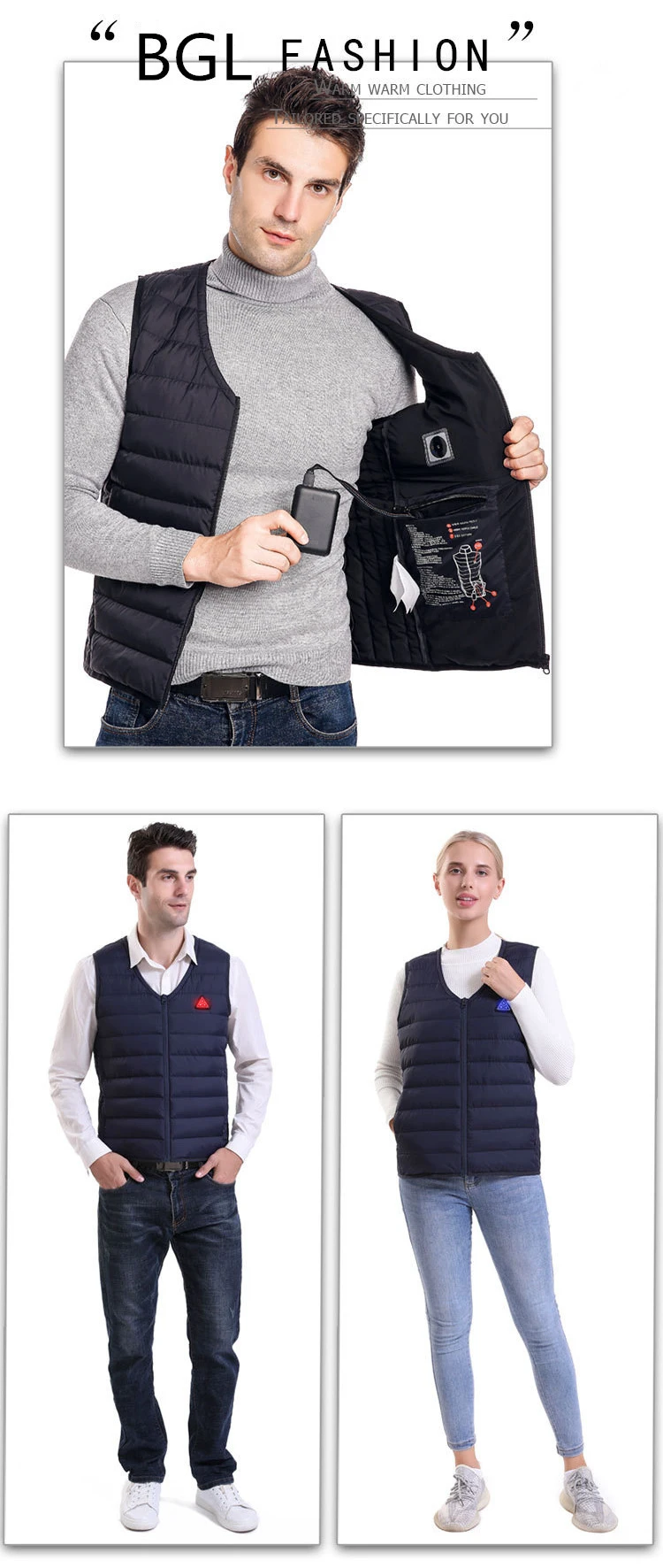 Winter Heated Warm Vest Womens Quick Heating V-Neck Coat Jacket Gilet Zipper Mens Bodywarmer