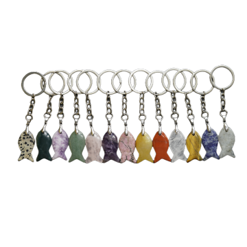 Natural Stone Fish Pendant Key Chain Gemstone Animal Key Ring Approx 20X38MM)