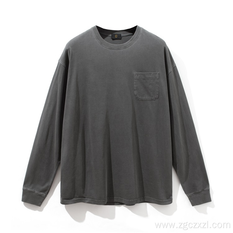 Spring Pocket Bottom Shirt Long Sleeve T-Shirt