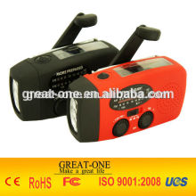 solar dynamo crank AM FM flashlight radio charger, 1000mah, USB output,