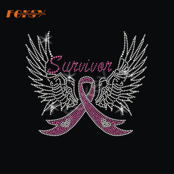 Swivivan Wing Pink Ribbon Iron on Rhinestone Motif