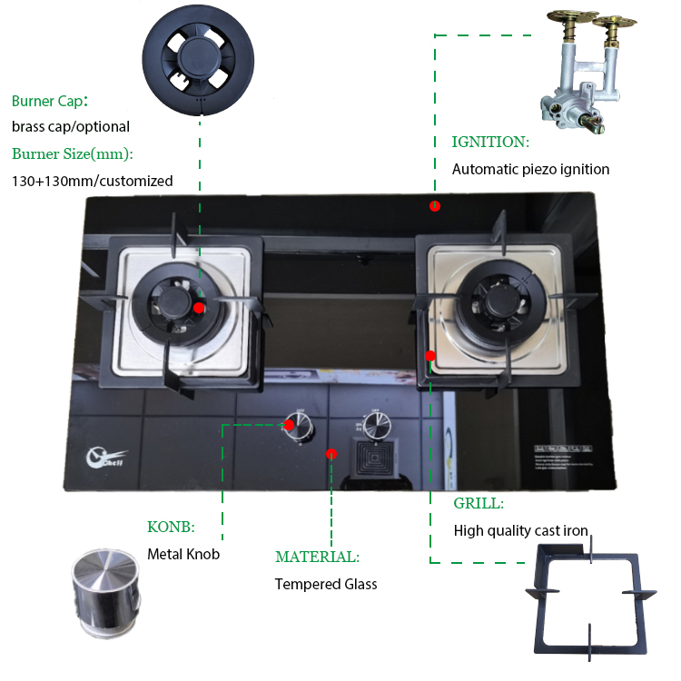 Kitchen Burn Gas Cooker And Gas Stove Tempered Glass Builtin Gas Stove