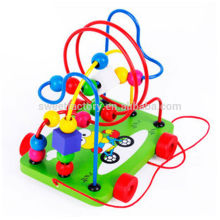 Frog wooden stringing beads toy car,Wooden cartoon beads for kids,Best sale wooden stringing beads toy for kids