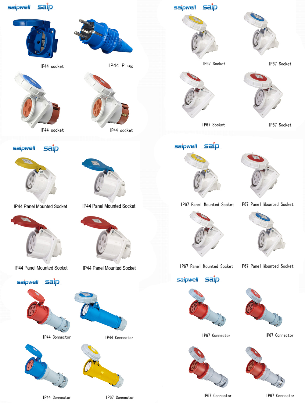 SAIPWELL/SAIP 63A/400V 4P IP44 CEE/IEC Polyamide Waterproof three phase socket