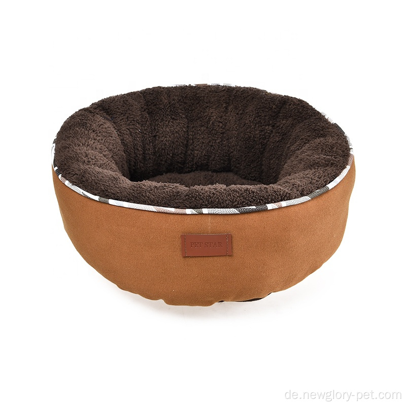 Klassische weiche Leinwand Velvet Katzenhund rundes Bett