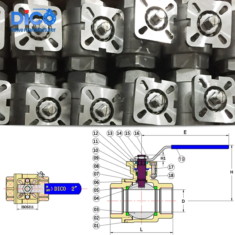 Water Treatment Investment Casting CF8/CF8m with ISO5211 Pad Screw End 2PC Ball Valve