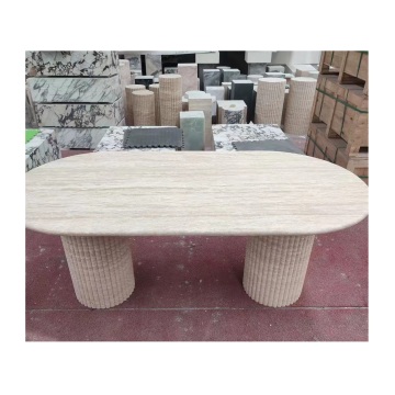 Modern Beige Travertine Fluted Coffee Table