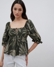 plant print blouse