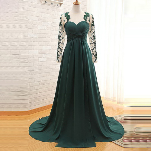 A-Line Sweetheart Appliques Court Train Evening Dress 2017 With Long Sleeves