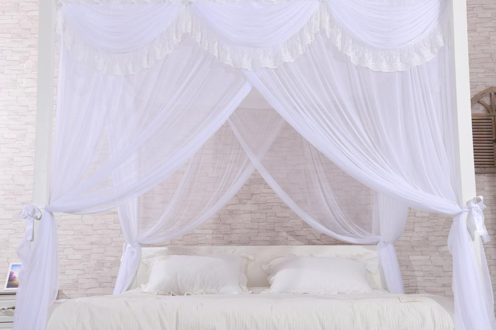 Polyester White Mosquito Nets Square Beds Canopy