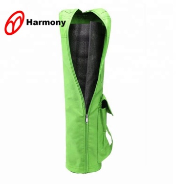 Easy to carry green polyester zippered women yoga mat bag