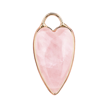 Rose Quartz Long Heart Pendant Wrap Gold for Making Jewlery