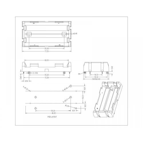 BBC-S-SN-A-18650-049 Dual Battery Holder For 18650 THM