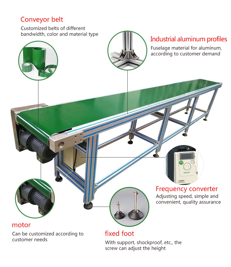 Custom aluminum storage cabinet belt conveyor table with steel protection fence