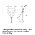 2 Inch Long Double J Hook With Safety Latch